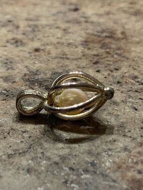 Vintage Wish Pearl Silver Cage Pendant Charm with Genuine Cream Color Pearl